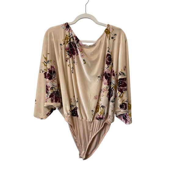 Free People Intimately Babe Bodysuit Size Small Velvet Floral Slouchy Beige Bohe - Picture 3 of 8